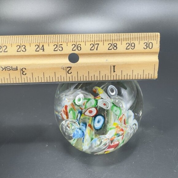 Hand Blown Art Glass Paperweight With Large Bubbles Multicolored Millefiori VTG - Picture 3 of 12